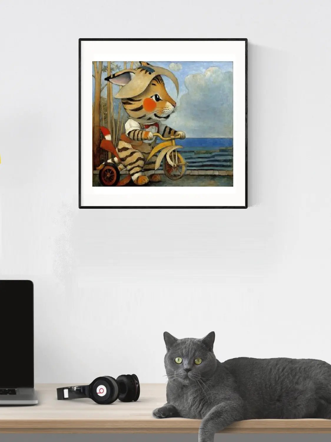 Kitty Cat on a Tricycle Adventure Kids Wall Art Nursery Print product image (5)