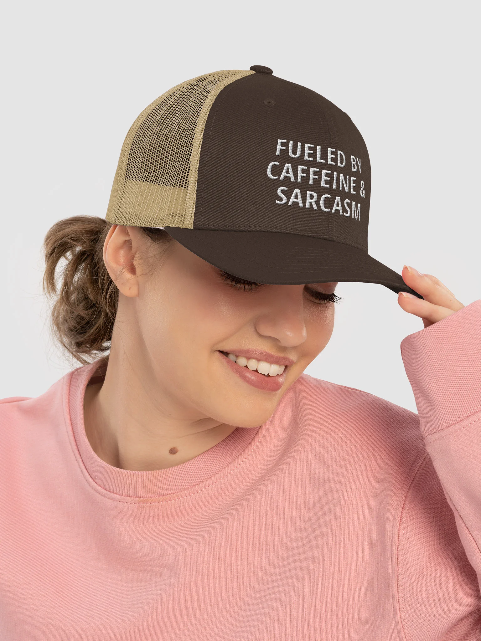 Fueled by caffeine & sarcasm. Trucker Hat product image (15)