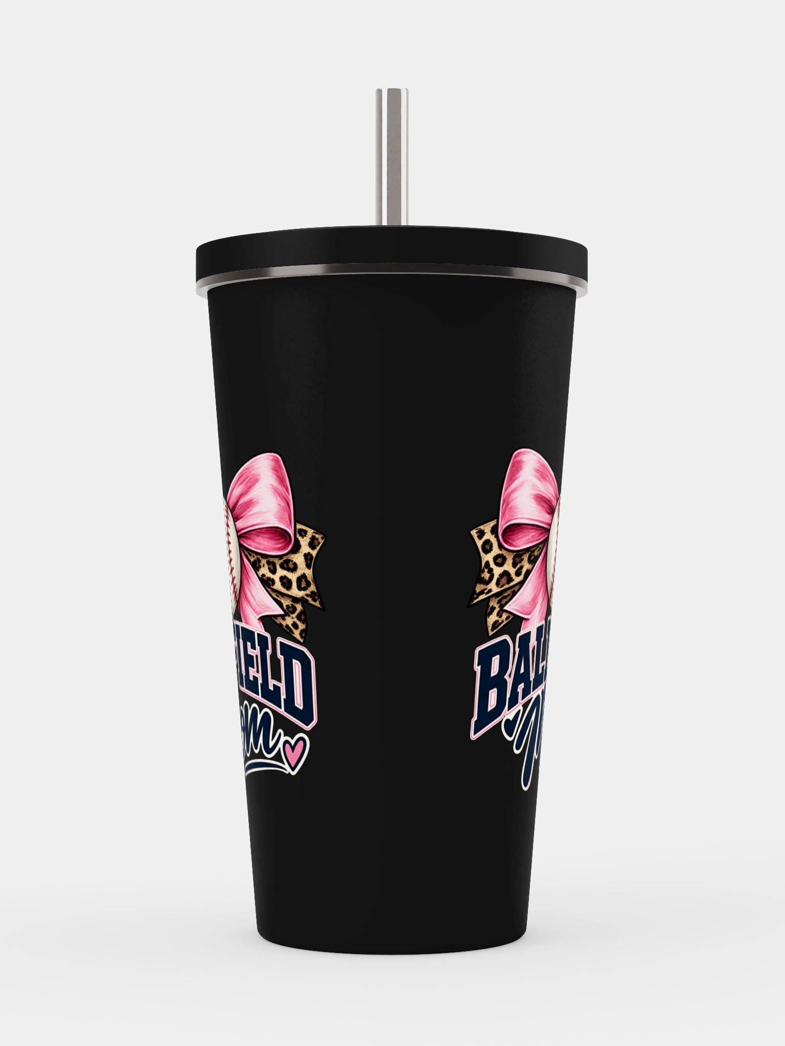 Leopard Bow Softball Tumbler | Ballfield Mom Cup product image (2)
