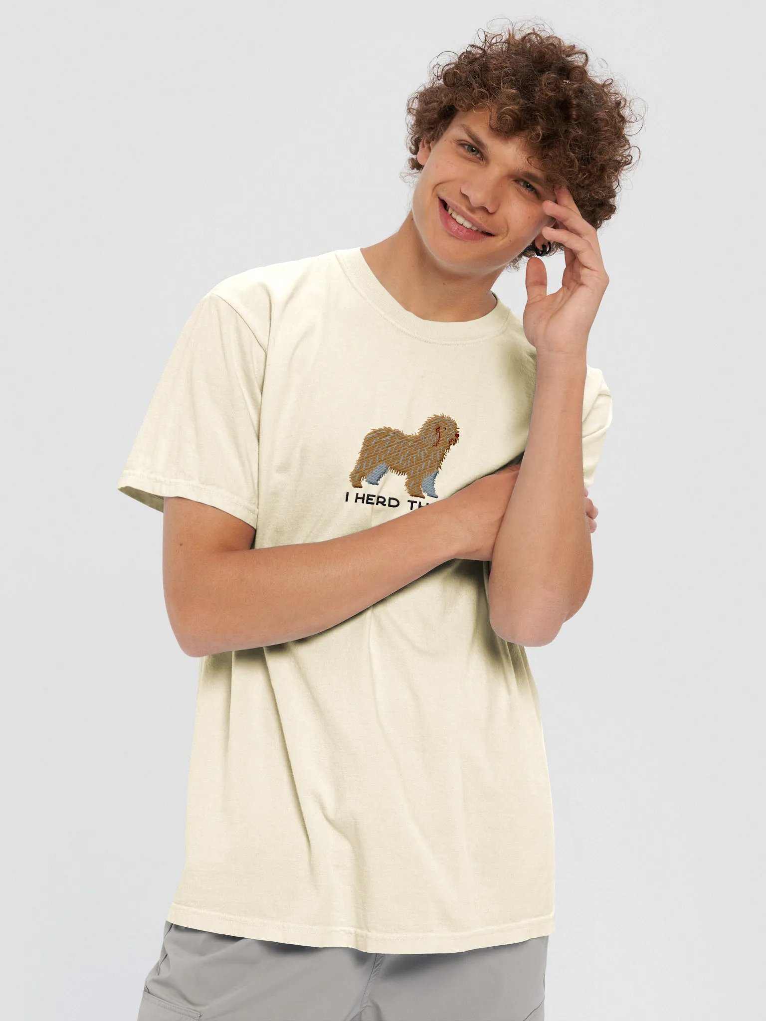 I Herd That T-Shirt(Embroidered) of a Spanish Water Dog(Tan) product image (2)