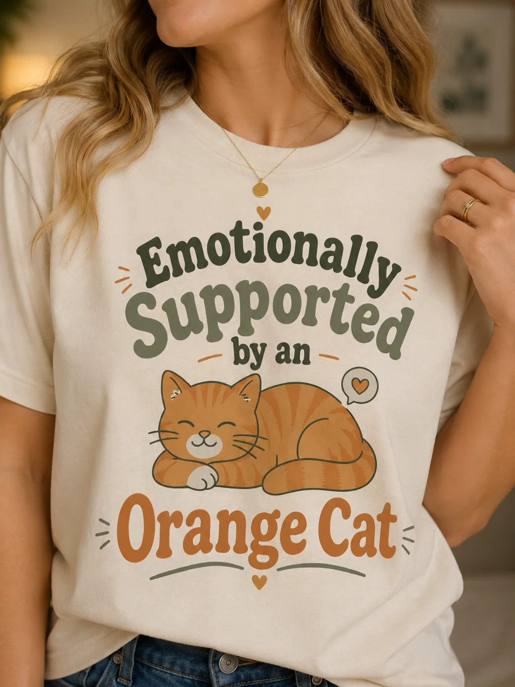 Emotionally Supported by an Orange Cat T-Shirt | Funny Cat Lover Tee, Cute Orange Tabby Shirt, Pet Parent Gift product image (2)