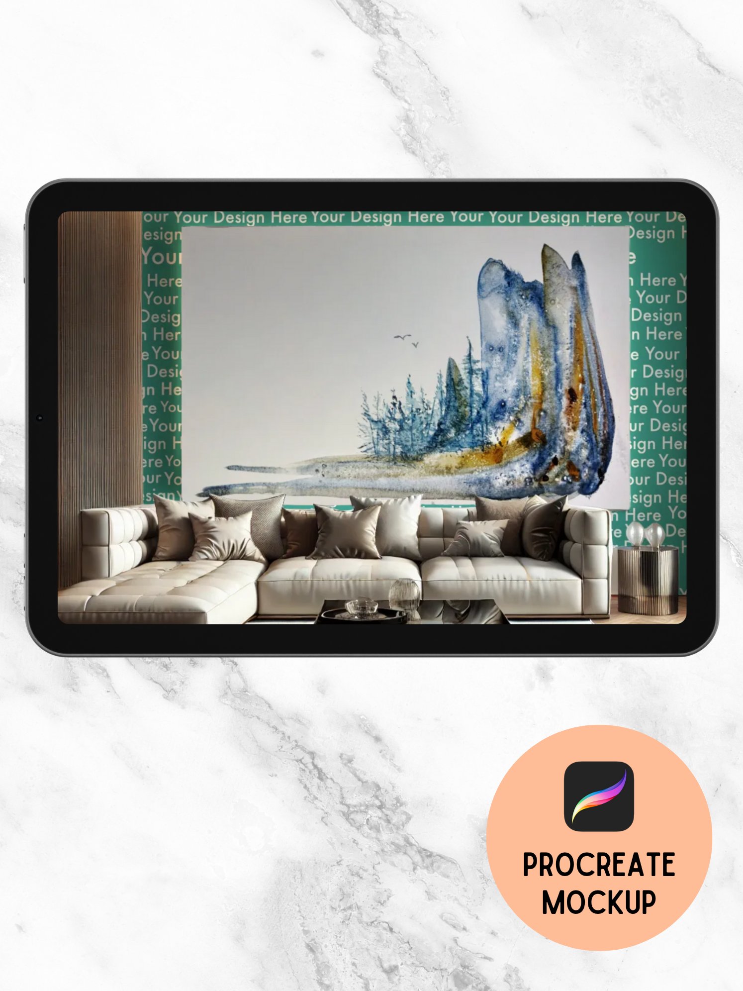 Procreate Mockup – Elegant Living Room Scene for Wallpaper & Art Prints + Business Guide |MaddaMom 250201) product image (6)
