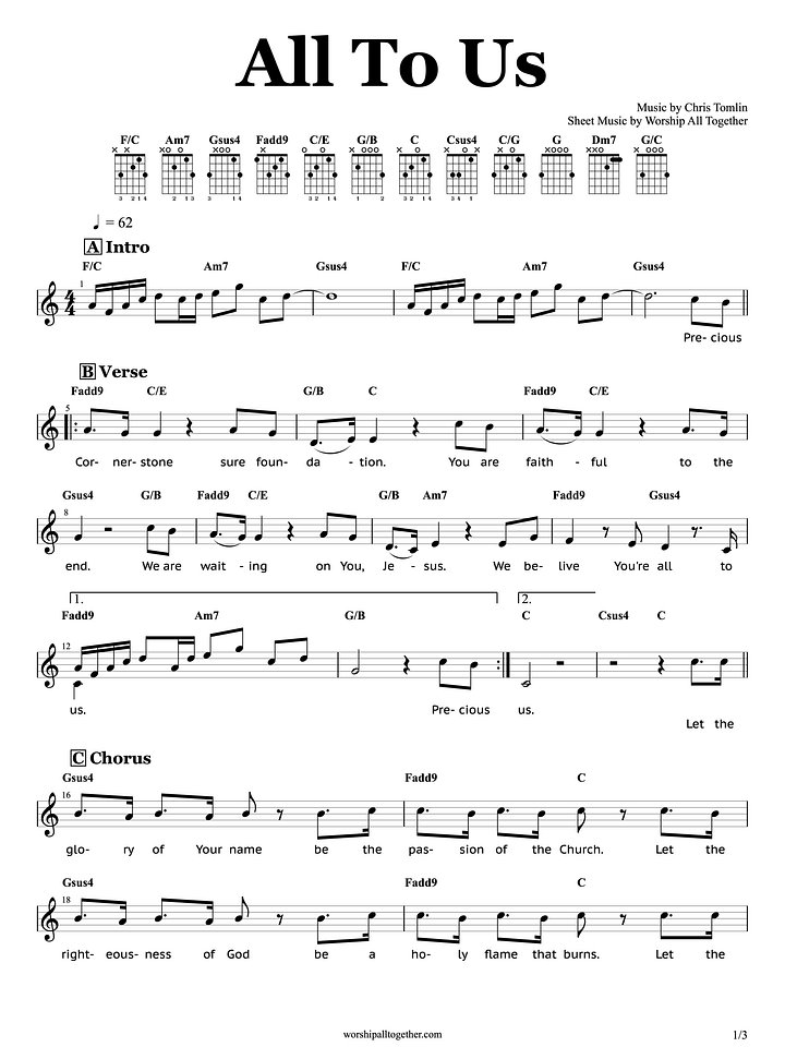 All To Us - Chris Tomlin | Guitar Chords + Sheet Music Tutorial product image (1)