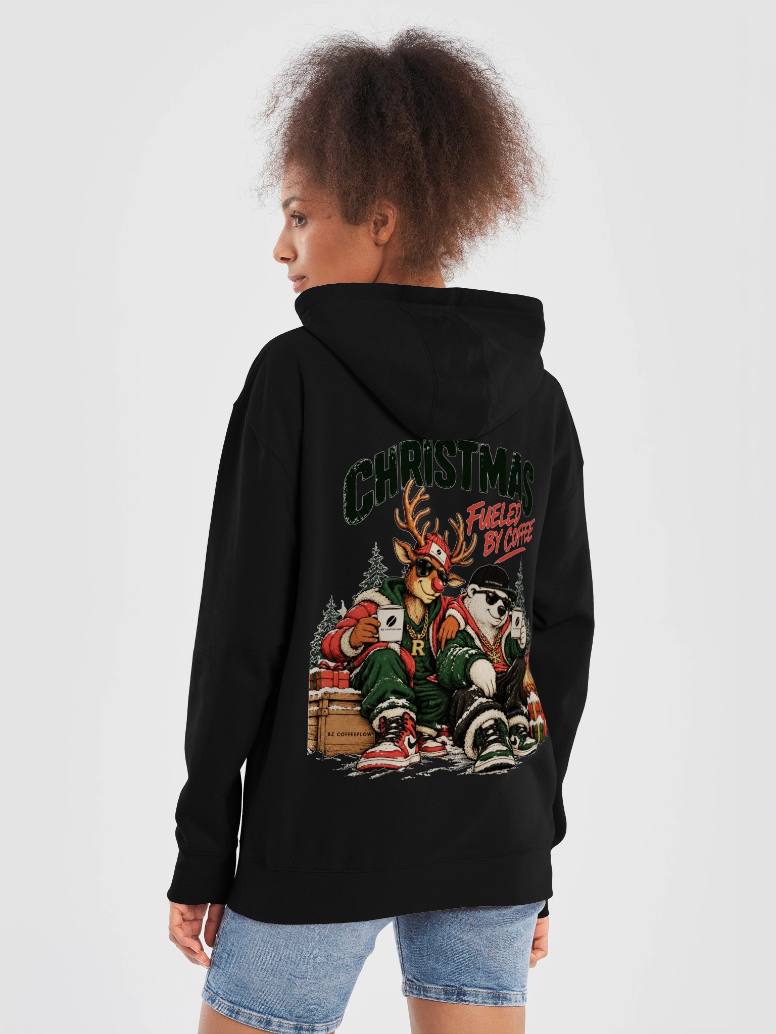 Christmas Fueled by Coffee – Reindeer & Bear Women’s Hoodie product image (46)