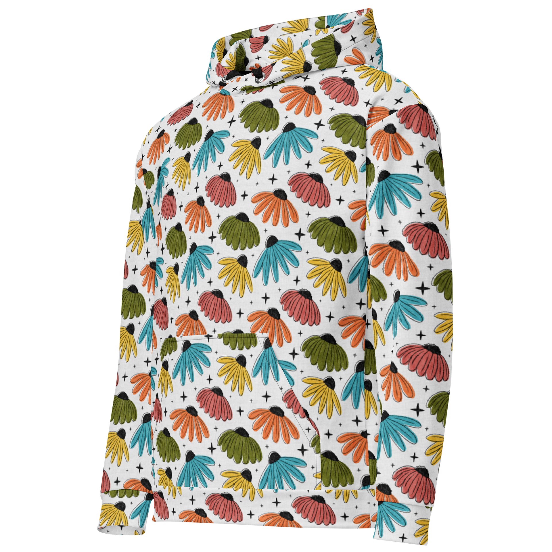 Retro Halftone Coneflowers Unisex Cotton Hoodie product image (3)