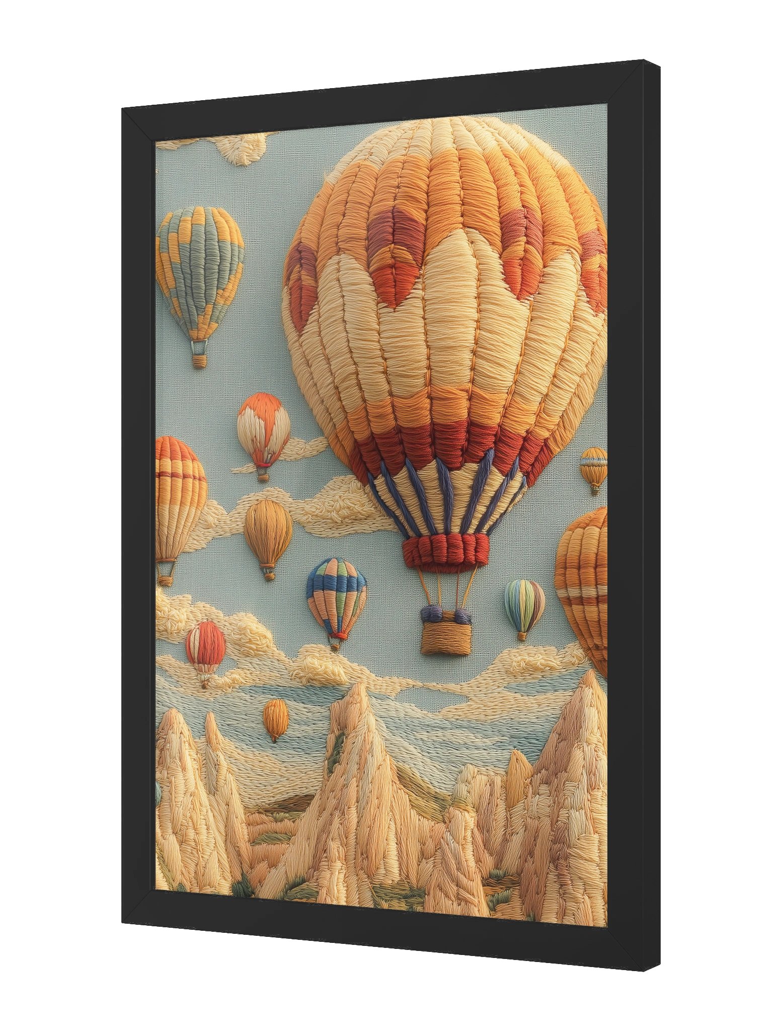 Up in the Sky in Cappadocia | Embroidery-Style Wall Art — Framed Print product image (10)