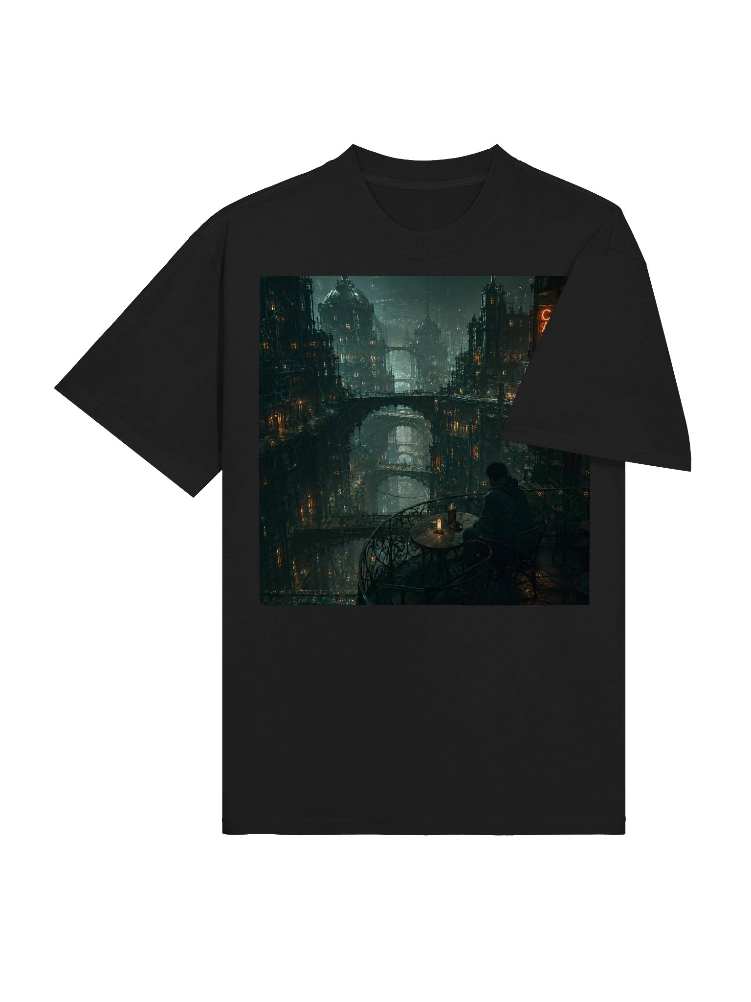 Cyberpunk City Café at Night Wall Art | Dark Academia Gothic City Digital product image (5)