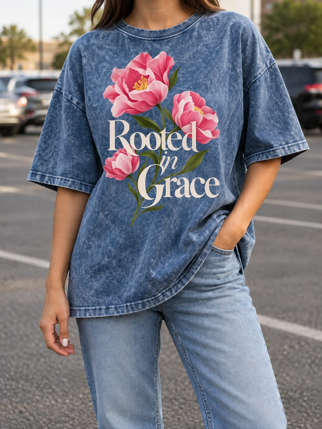 Rooted in Grace PNG | Floral Christian Shirt Design | Pink Flowers product image (5)