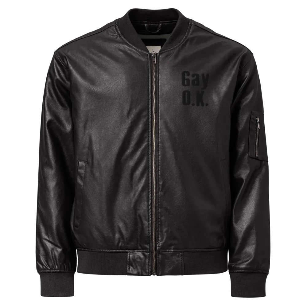 Shadowed Elegance Faux Leather Bomber Jacket product image (1)