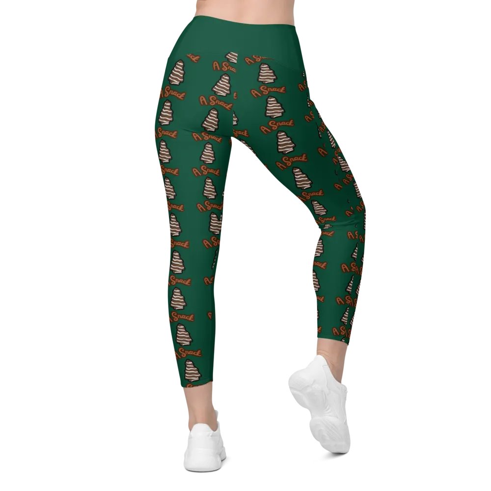 Chocolate Holiday Snack Cake All-Over Print Green Crossover Leggings with Pockets product image (3)