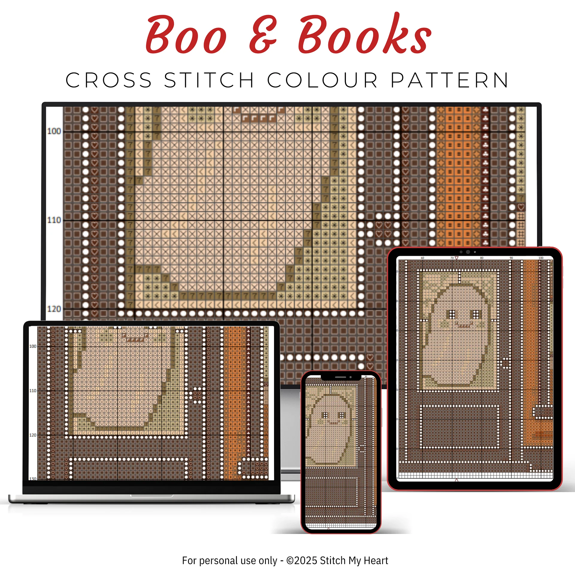 Boo & Books Cross Stitch Pattern product image (3)