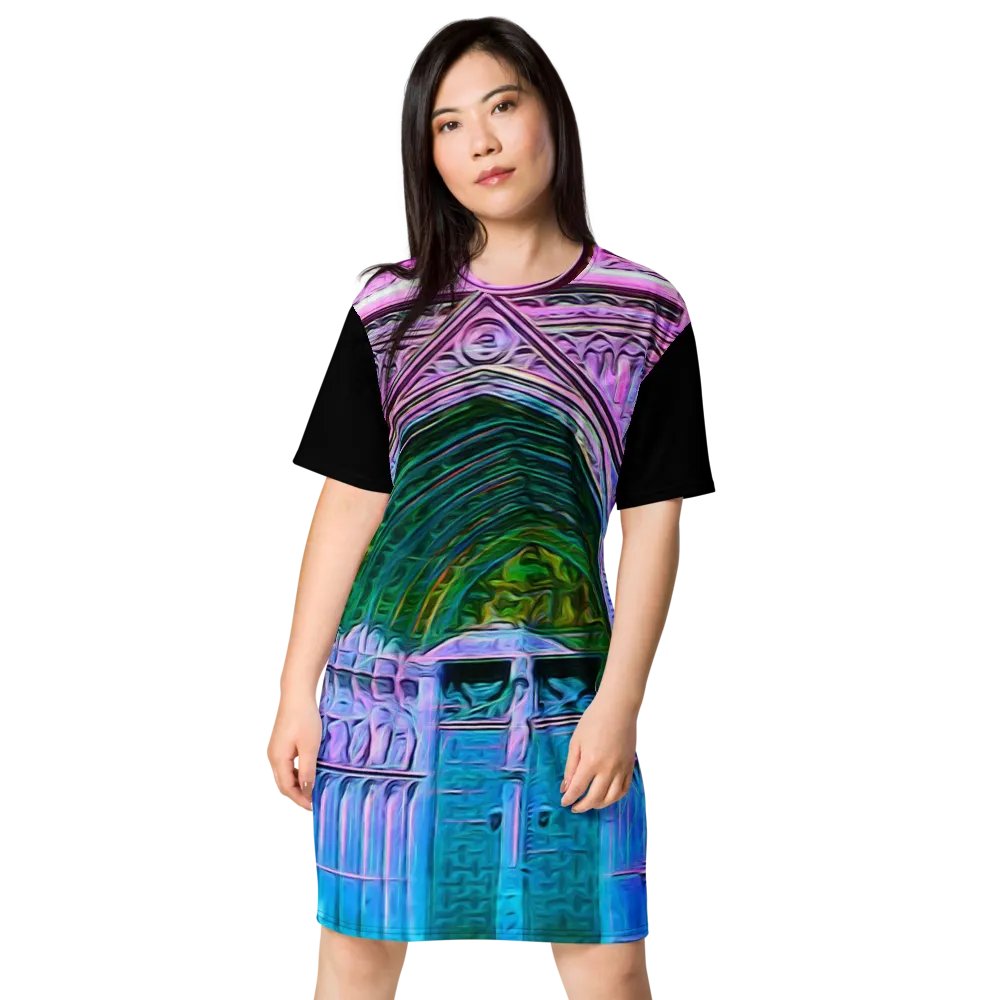 Pink and Blue Cathedral Doors Tshirt Dress product image (1)