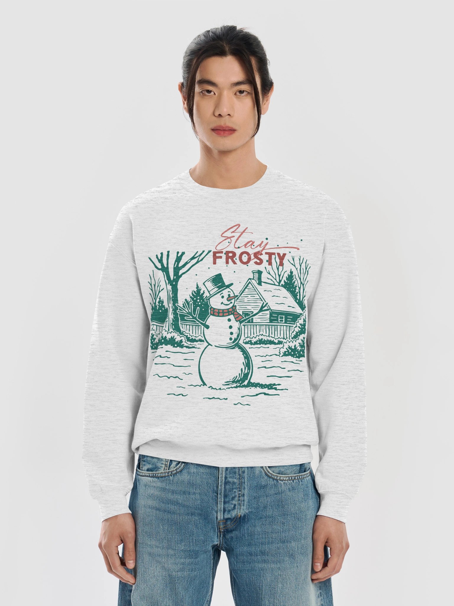 Stay Frosty retro Christmas sweatshirt with a vintage snowman scene product image (21)