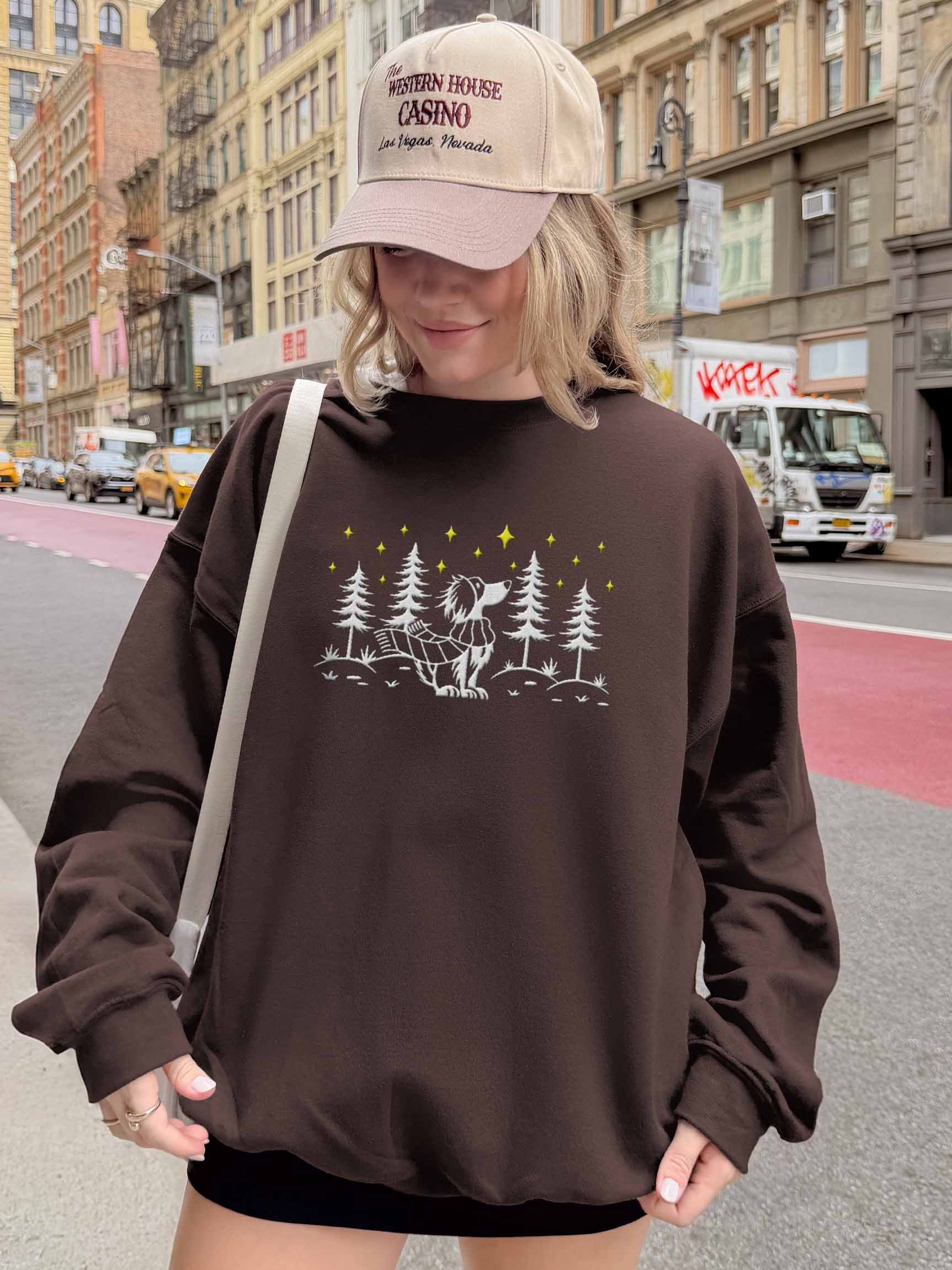 Australian Shepherd(Full Tail) Winter/Christmas Line Art Design Embroidered Sweatshirt product image (2)