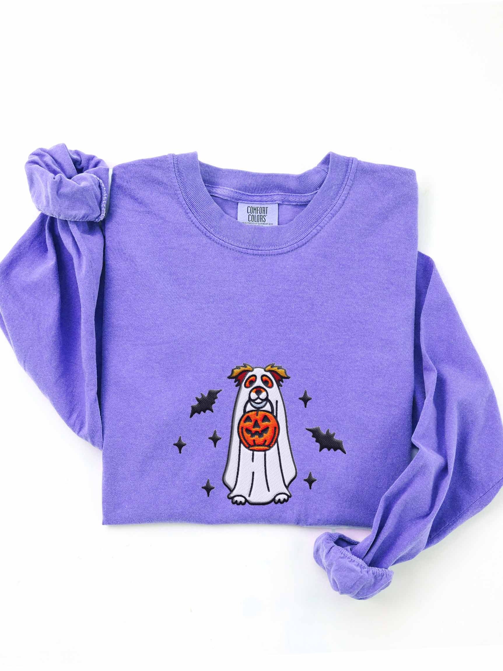 Halloween Australian Shepherd(Red Merle) Embroidered Long-sleeved T-Shirt product image (1)