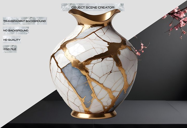 Kintsugi Brilliance – Golden Vein Vase PNG product image (2)