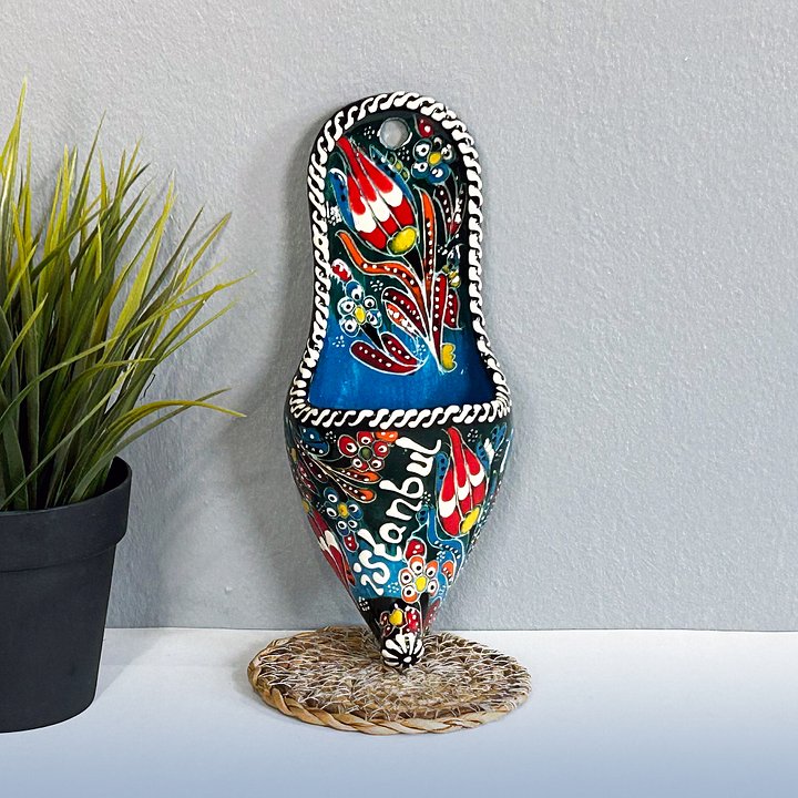 Ceramic wall decor, shoes (Terlik, blue) — handmade pottery, handmade ceramic, home decor, handmade gift, Turkish ceramic product image (1)