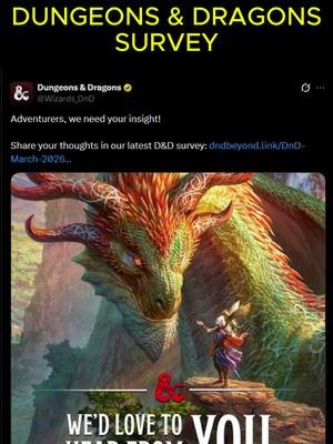 Wizards of the Coast put out a survey for their Dungeons and Dragons players, and I answered it! Whatcha think? And go answer for yourself! #dnd5e #dungeonsanddragons #dungeonsanddragons5e  #wotc #dndtiktok