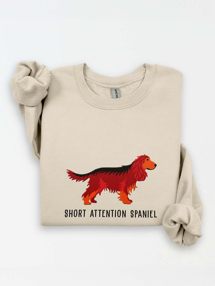 Short Attention Spaniel Sweatshirt (Embroidered) of an English Cocker Spaniel(Liver & Tan, Full Tail) product image (1)