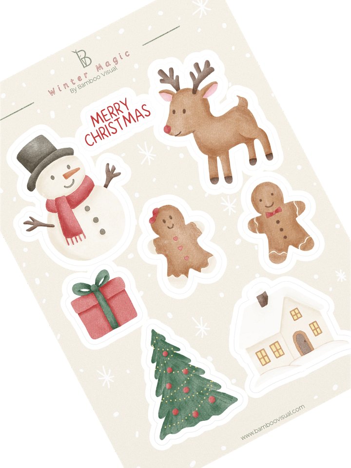 Christmas kiss cut sticker sheet little Christmas miracles. Cute illustrated holiday stickers product image (1)