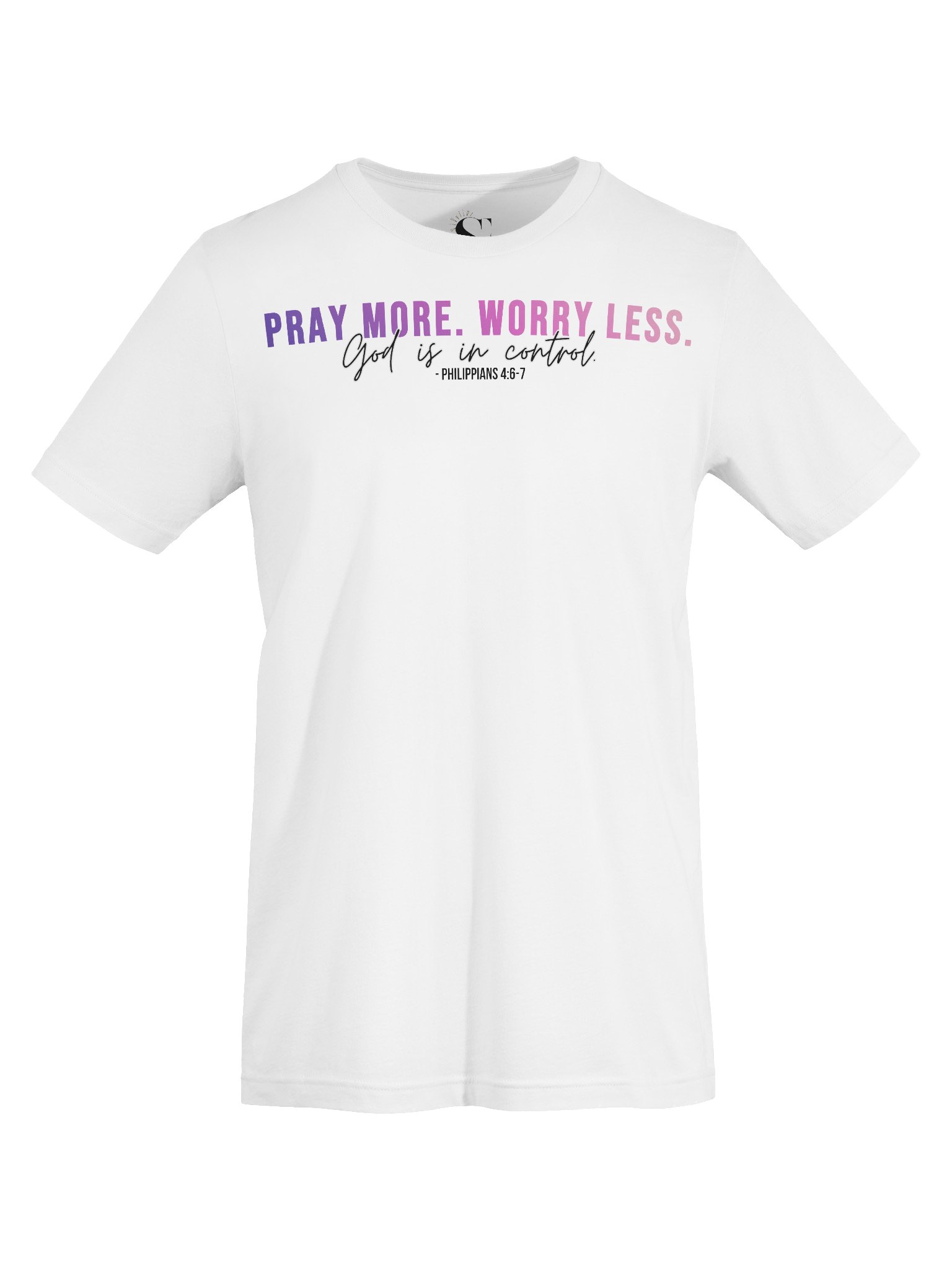Pray More Worry Less 1.0 Unisex Tee - Pink Gradient Text product image (8)