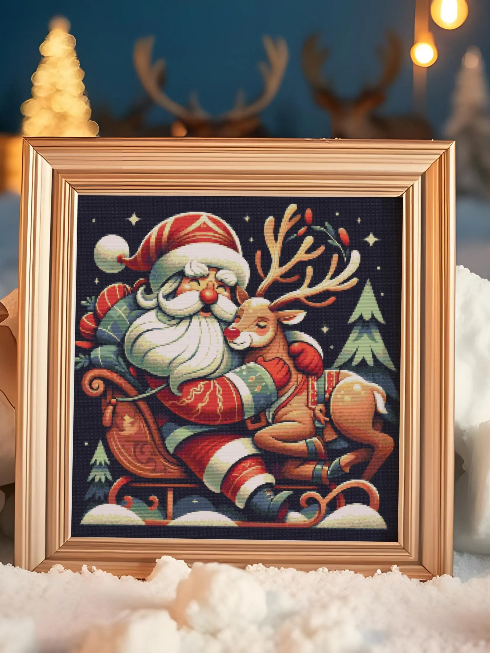Santa Hugging Young Rudolph Cross Stitch Pattern product image (5)