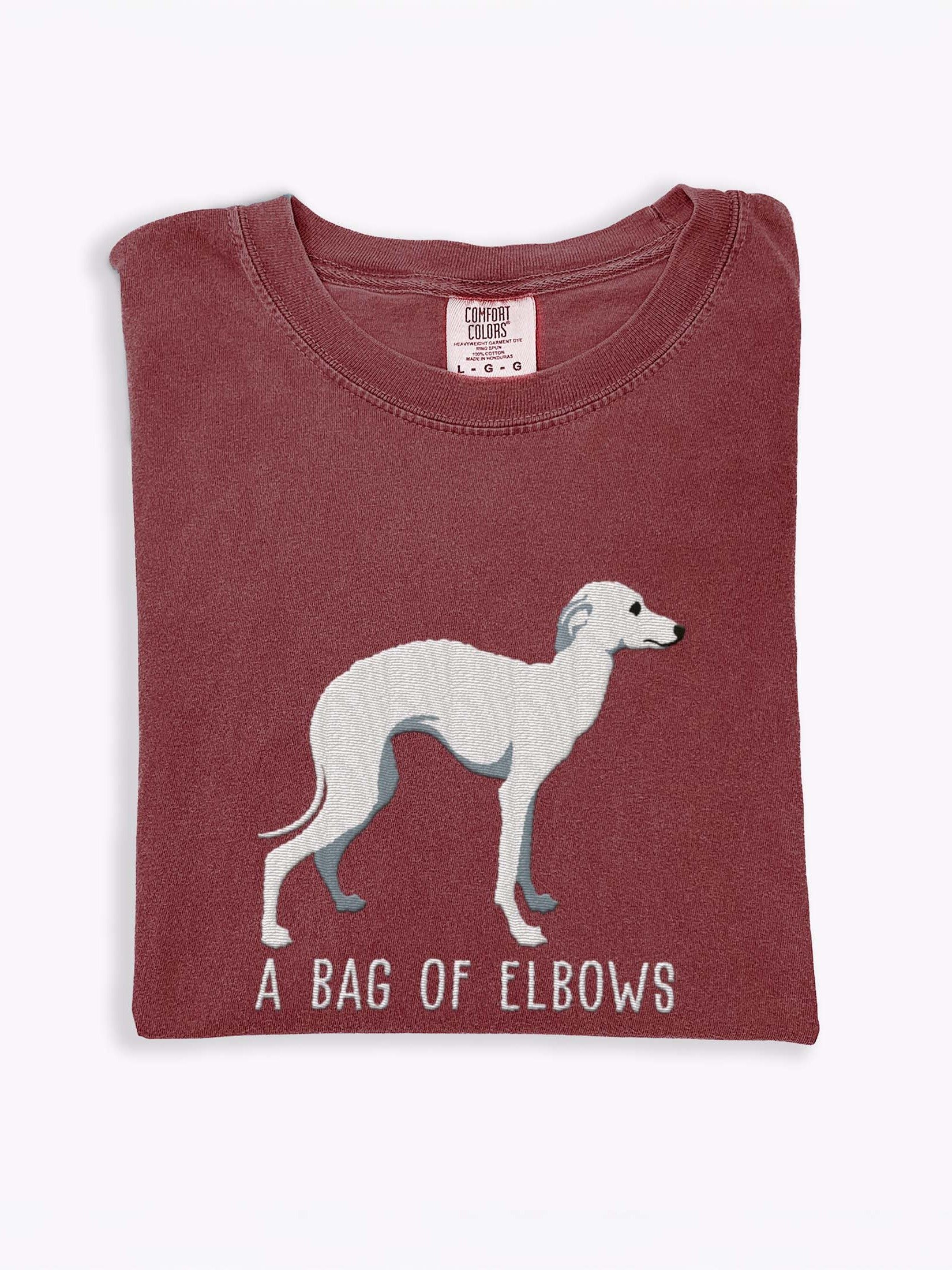 A Bag of Elbows T-Shirt(Embroidered) of an Italian Greyhound(White) product image (1)