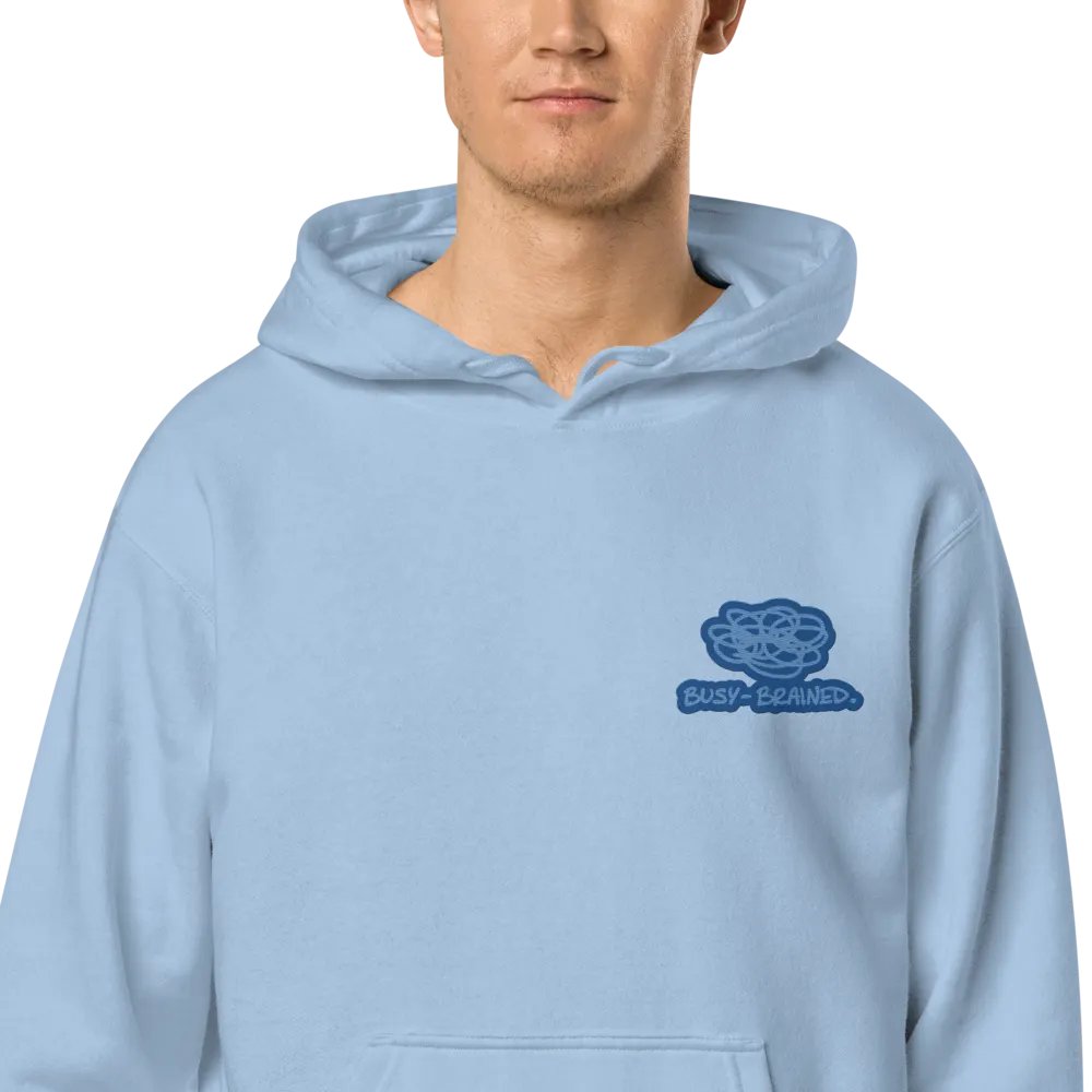 BUSY-BRAINED (L.C. creek design) embroidered pigment hoodie product image (1)