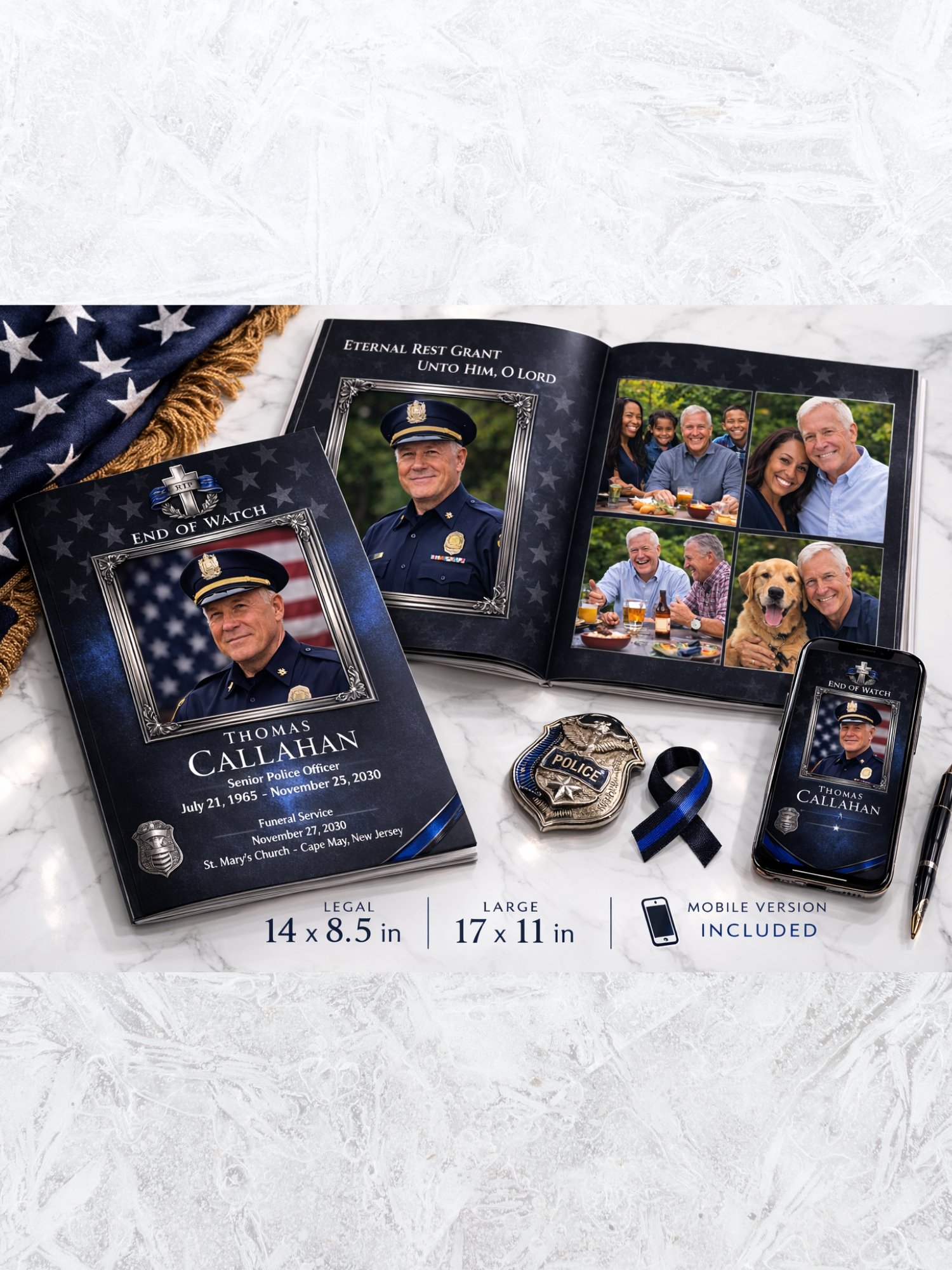 Police Funeral Program Bundle Tabloid & Letter | 8 Page End of Watch Memorial Booklet | Editable Canva Template with Mobile Version & QR Code Tribute product image (7)
