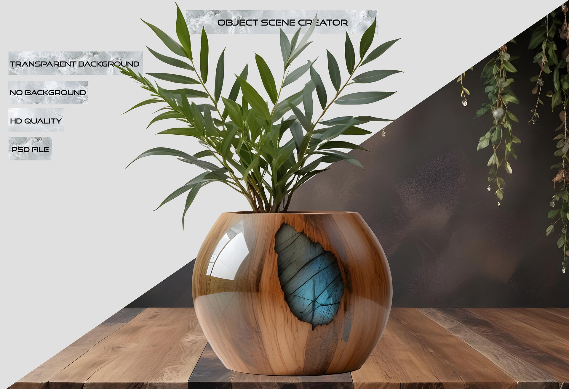 Celestial Grace – Wood Boho Chic Vase PNG product image (2)