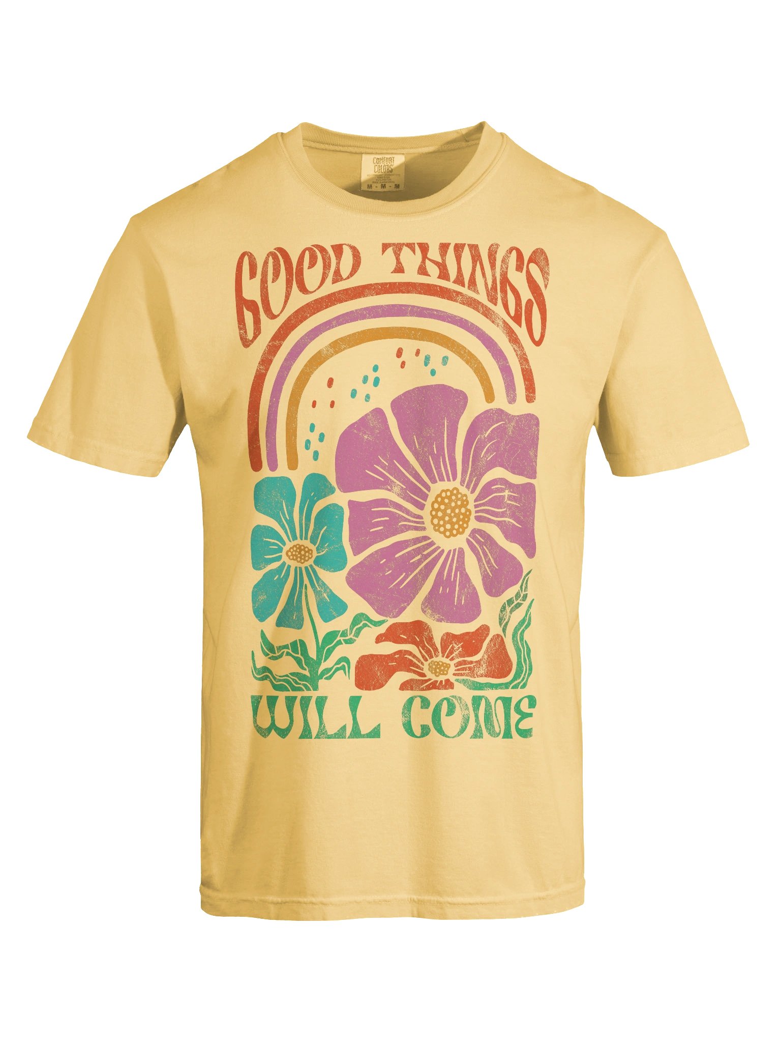 Good Things Will Come Shirt – Retro Floral Rainbow Positive Quote Tee product image (8)