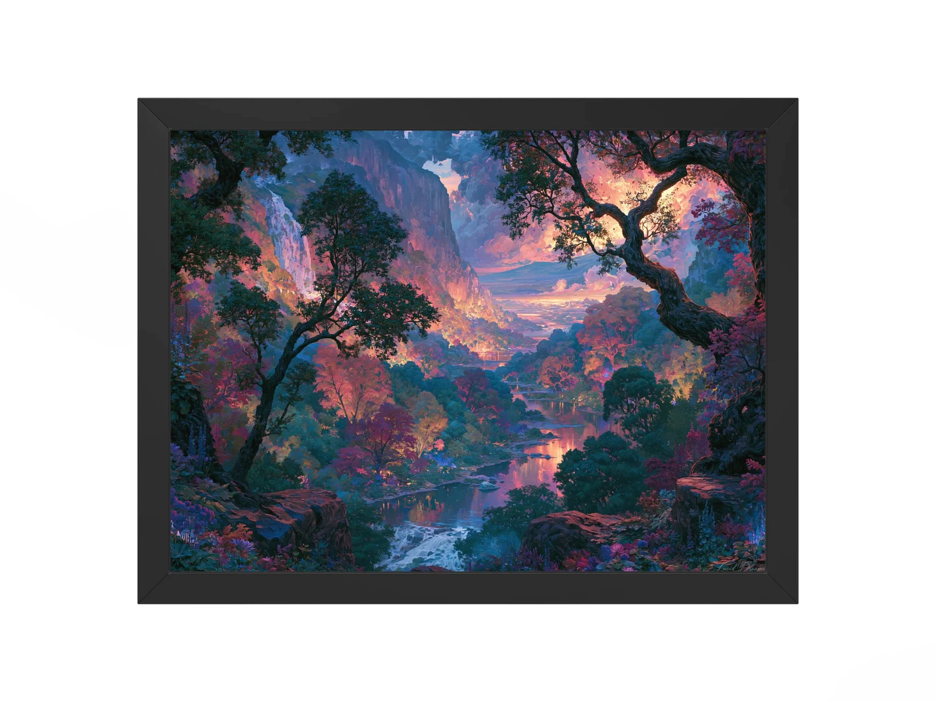 Twilight Forest Framed Art Print — Twilight Valley of Trees product image (1)