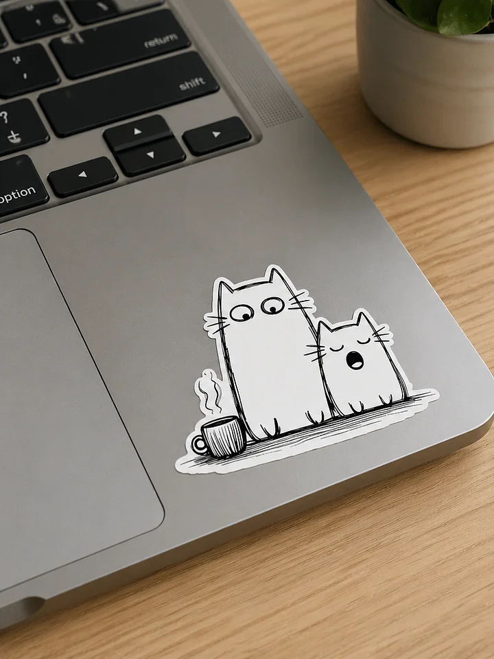 Sleepy Cat Coffee Duo Sticker – Cute Morning Mood Vinyl product image (1)