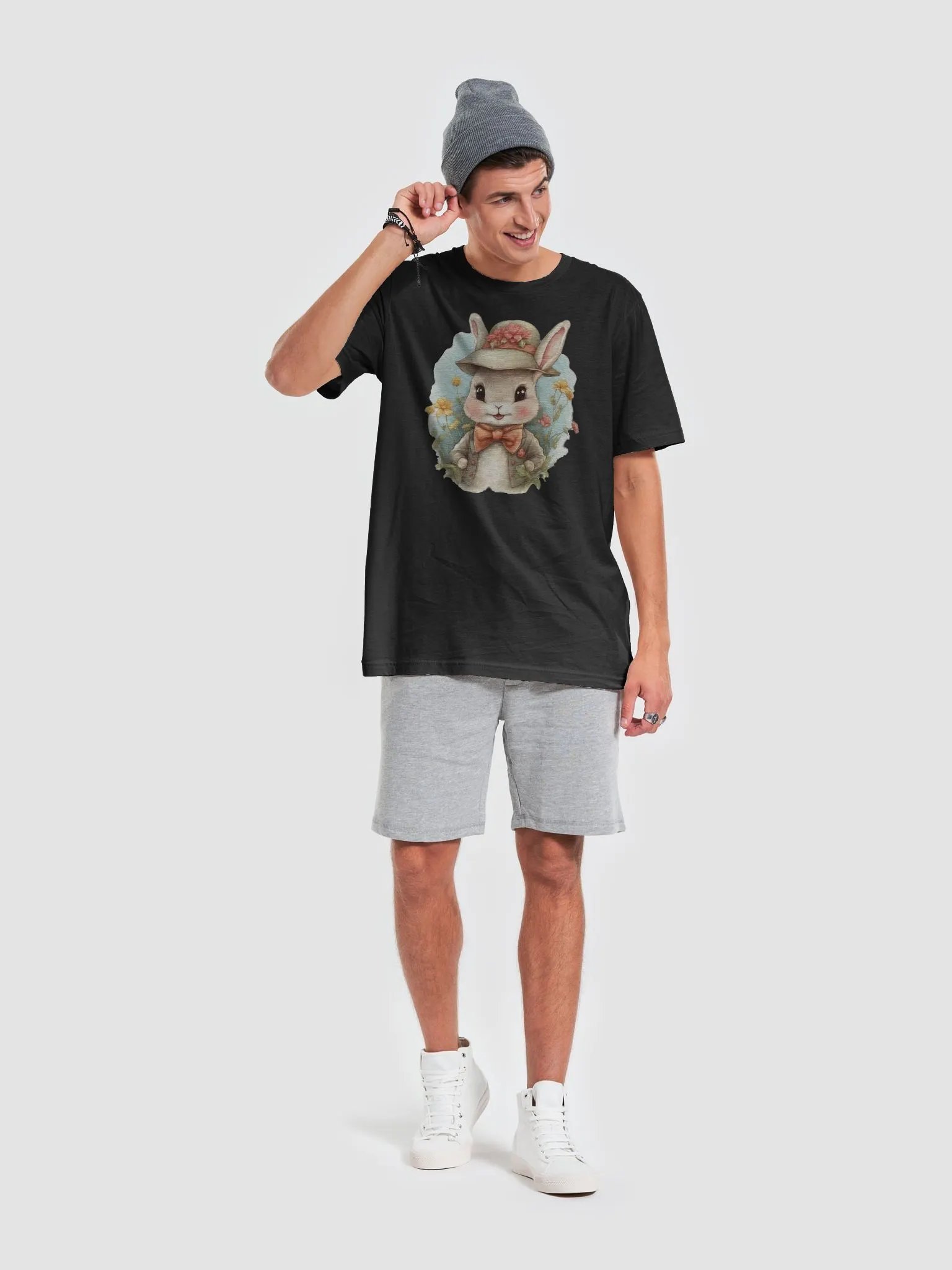 Cute little rabbit wearing a hat and a bow tie Supersoft T-Shirt product image (6)