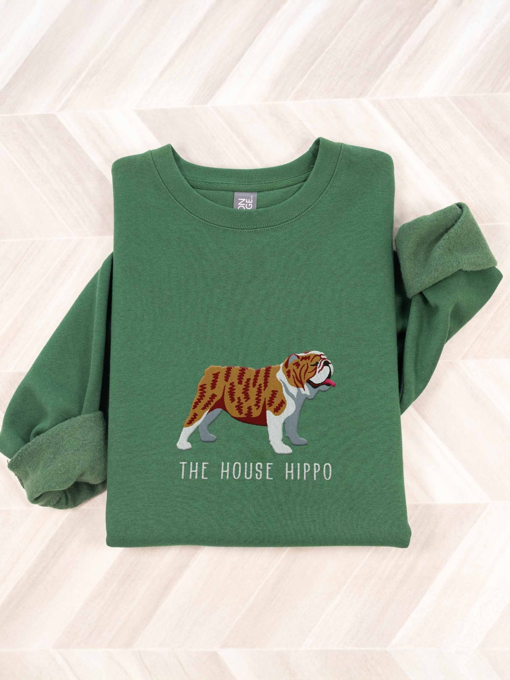 The House Hippo Sweatshirt (Embroidered) of an English Bulldog(Brindle & White) product image (1)