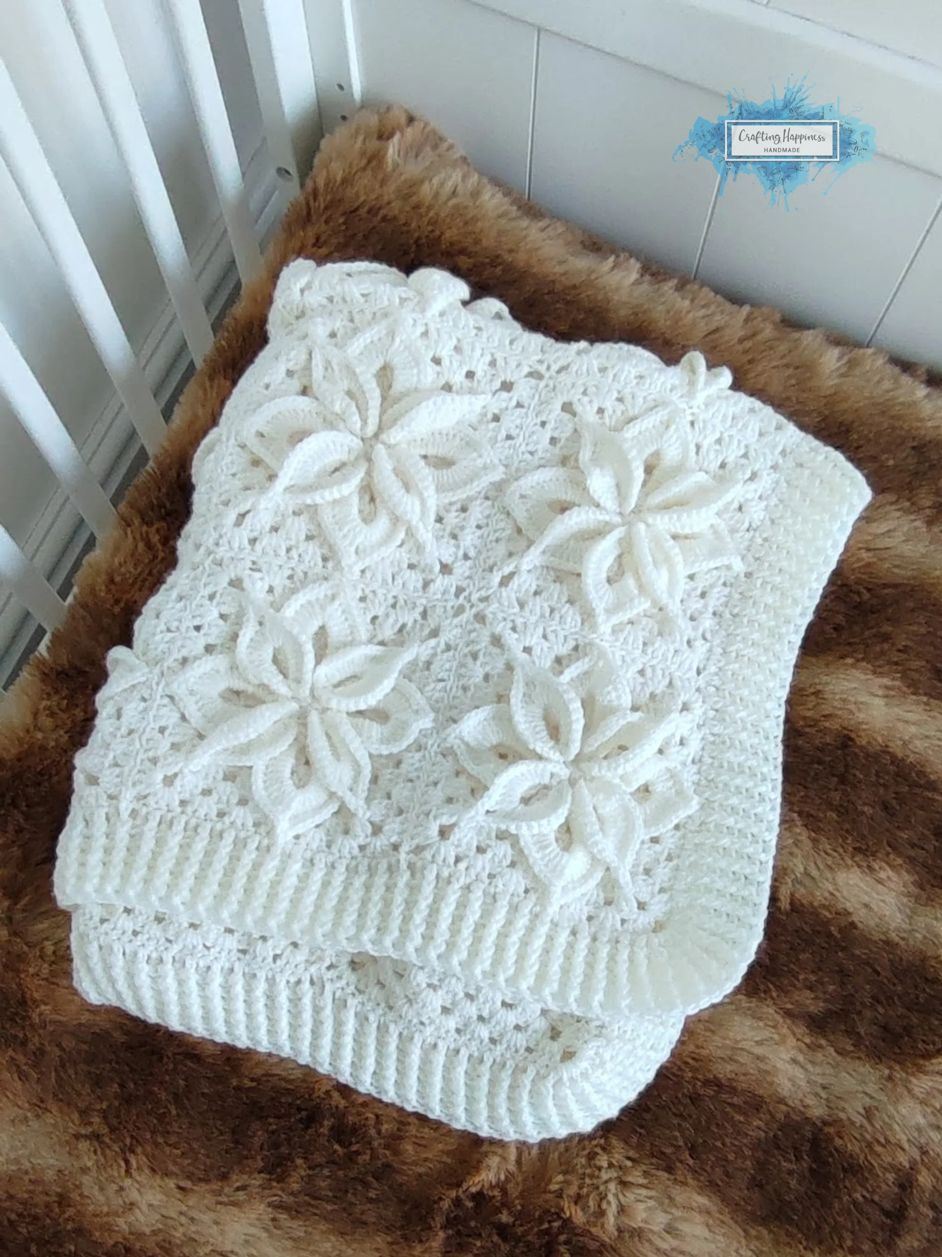 White Poinsettia Crochet Afghan Pattern | Flower Granny Square Blanket (PDF Pattern) product image (4)