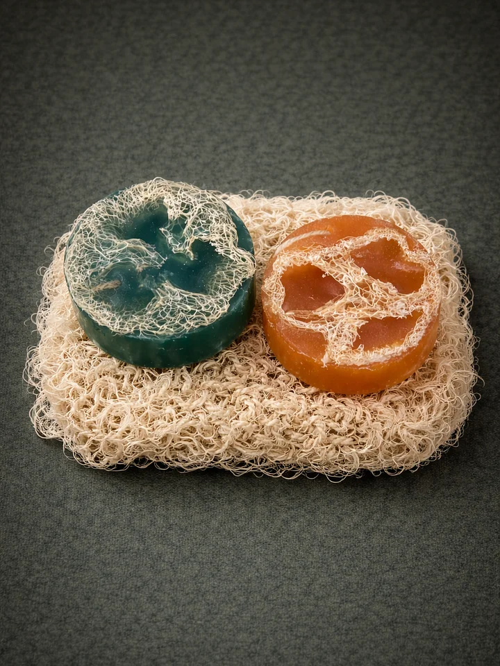 Handmade Loofah Soaps set of 3 with hemp/flax soap mitt product image (1)