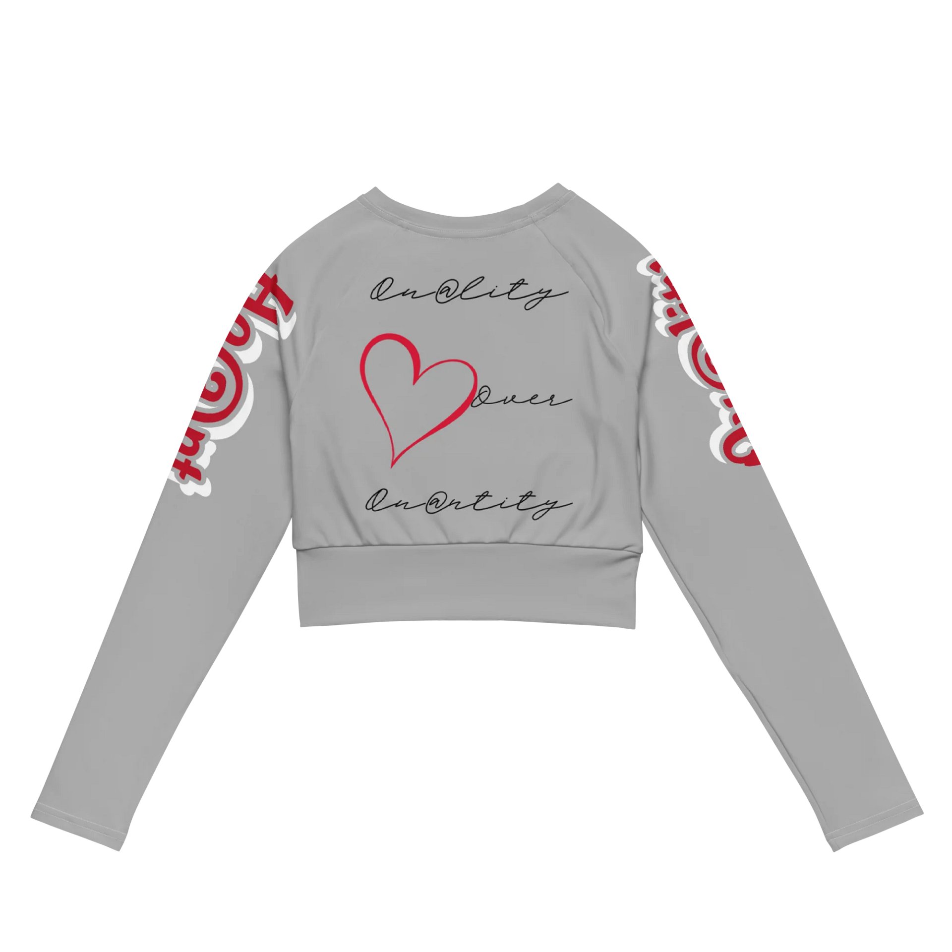 "Qu@lity He@rt" Long Sleeve Crop Top (Grey) product image (7)
