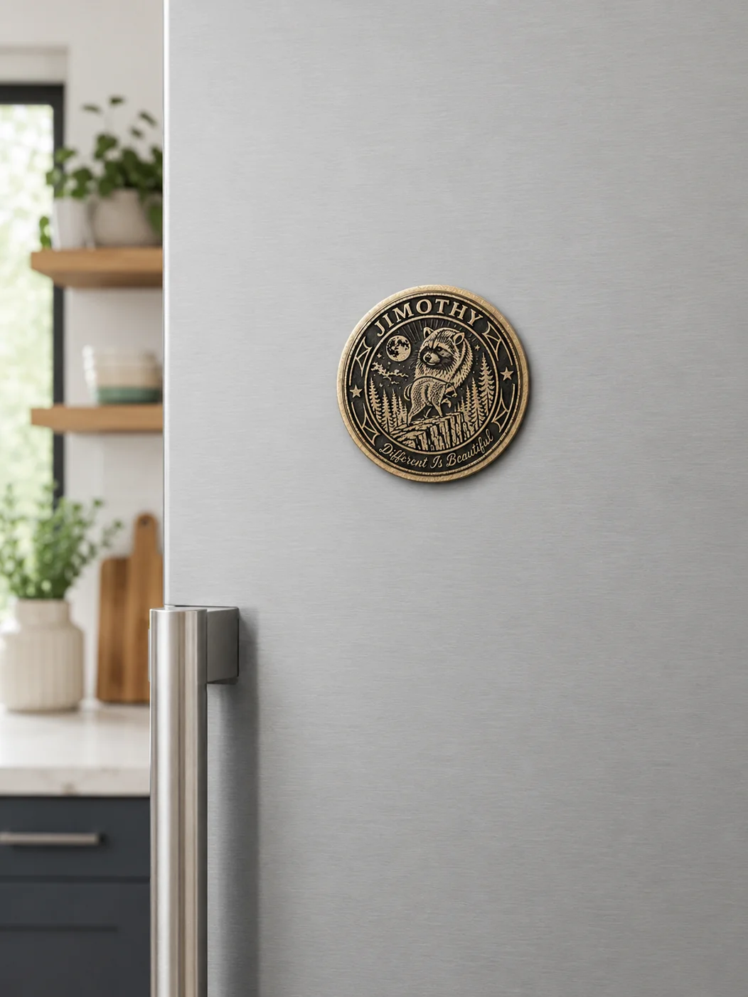 Jimothy, Different Is Beautiful Brass Coin Magnet - Jimothy Merch product image (3)