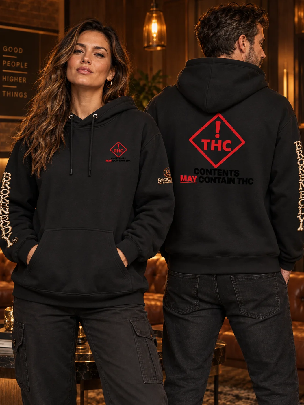 Funny THC Hoodie — Contents May Contain THC™ Blackout Edition | Broken Body™ product image (1)