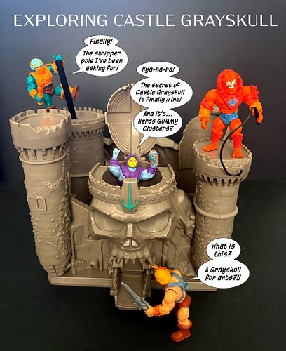 Some people were wondering about the Castle Grayskull popcorn bucket scale, so I thought I'd have fun with it. Shown with the...