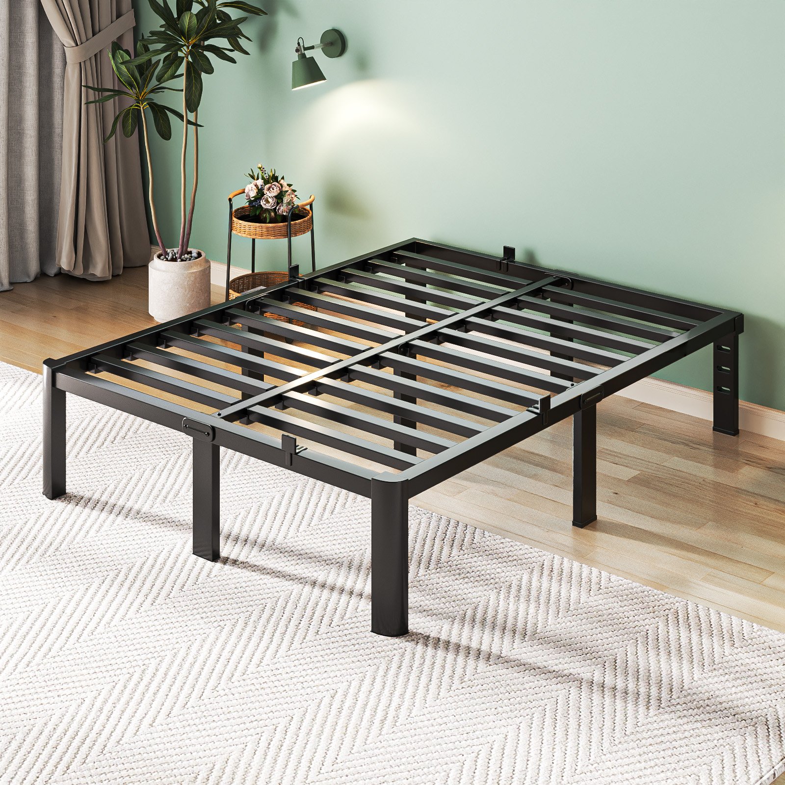 Metal Bed Frame,Full Size Bed Frame with Storage Space,Heavy Duty Sturdy Mattress Foundation,Easy Assembly,No Box Spring Needed, Black,18 Inch,Full product image (1)
