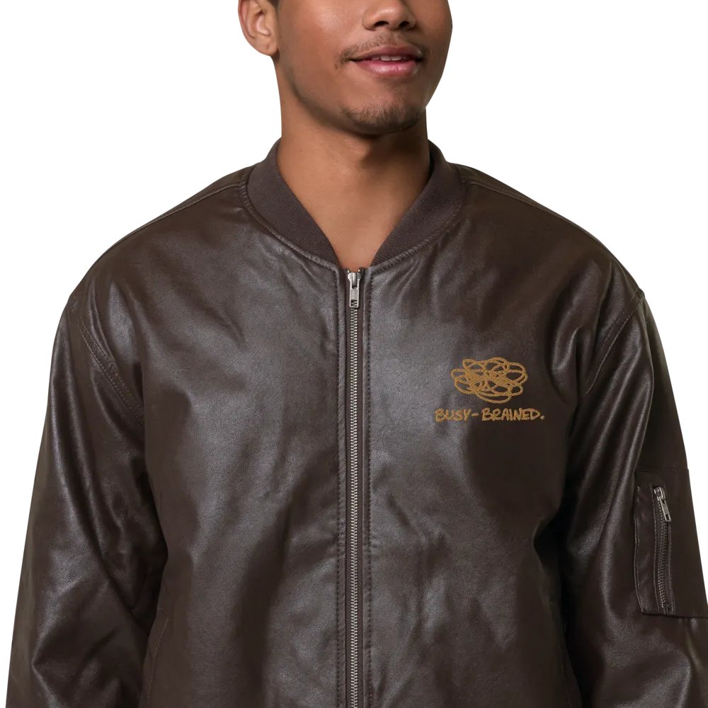 BUSY-BRAINED MONOCHROME BROWN FAUX LEATHER JACKET product image (1)