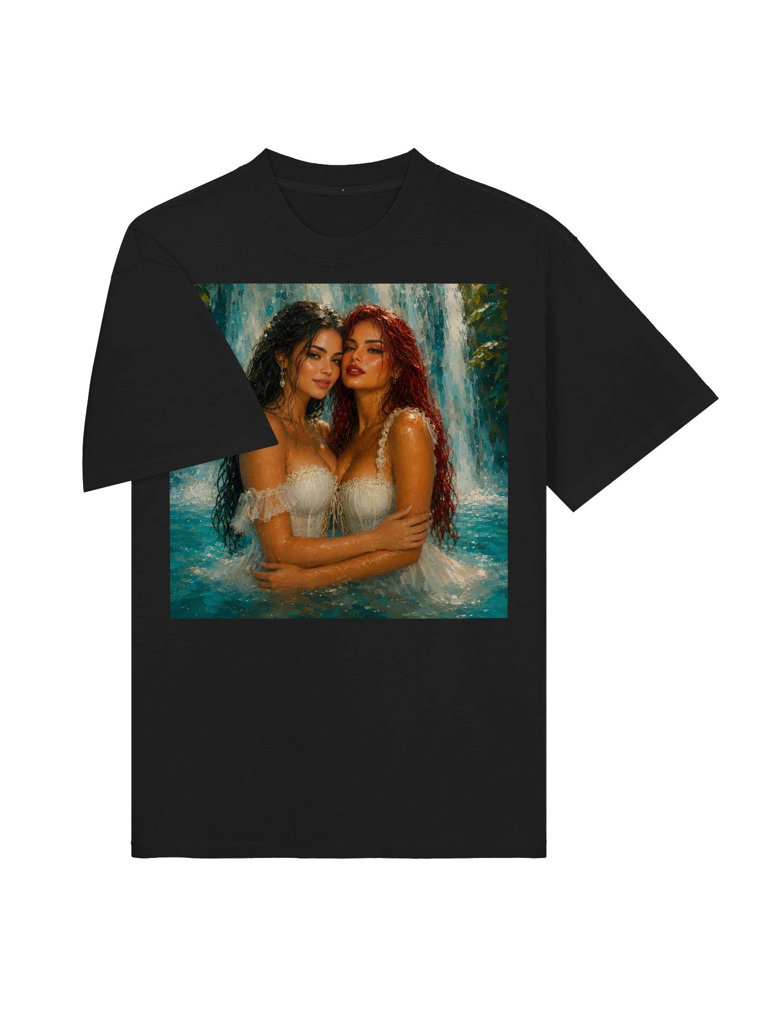 Lesbian Pride T-Shirt, LGBTQ Wedding Gift, Romantic Waterfall Art, Oversized Vintage Graphic Tee product image (4)
