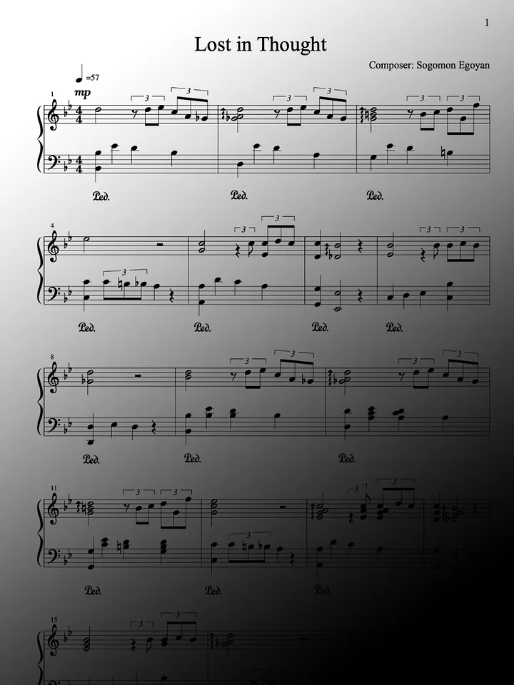 Lost in Thought by Sogomon Egoyan - Piano Sheet Music product image (1)