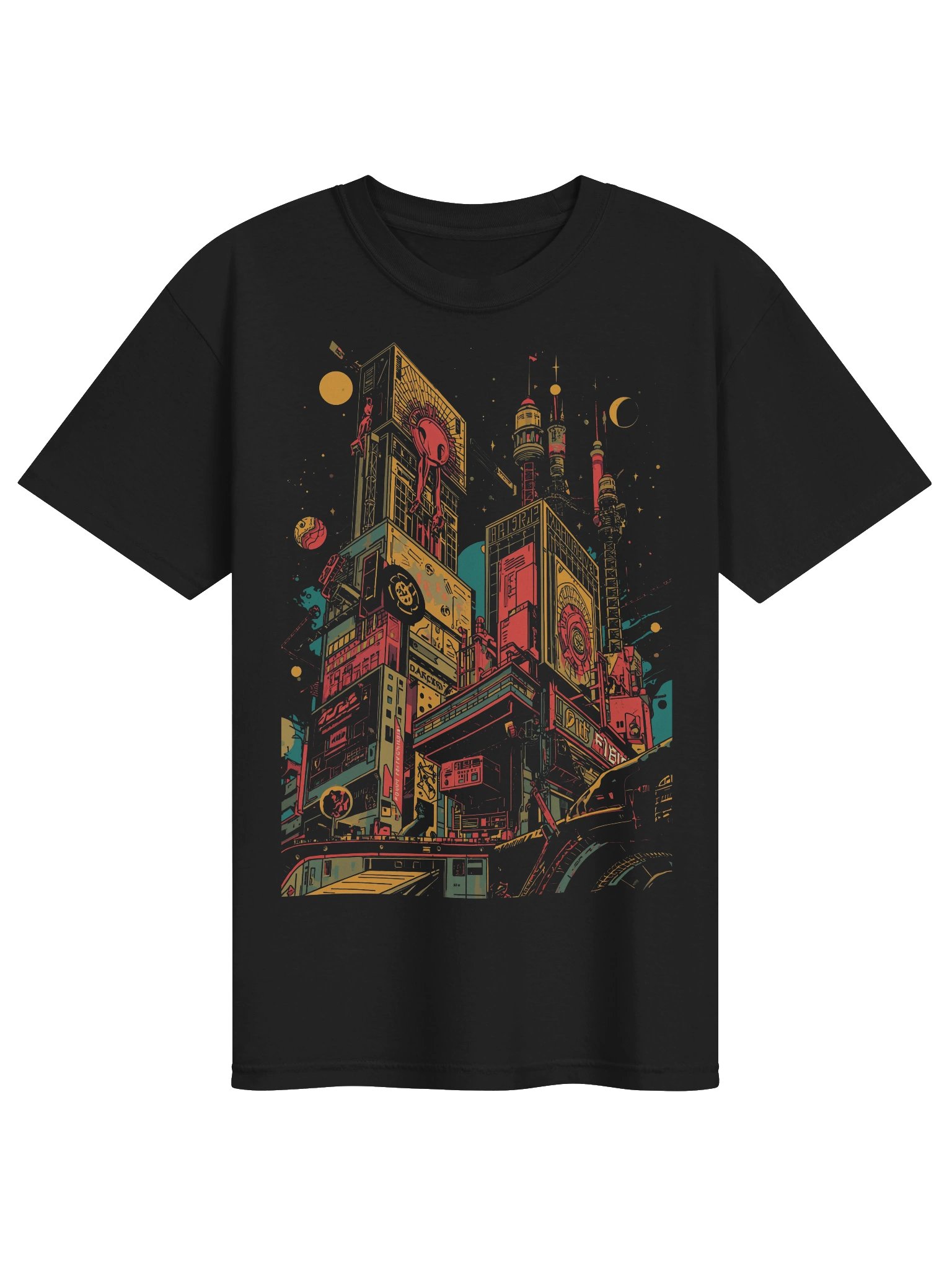 Retro-Futurist Neon Cityscape Heavyweight T-Shirt product image (1)