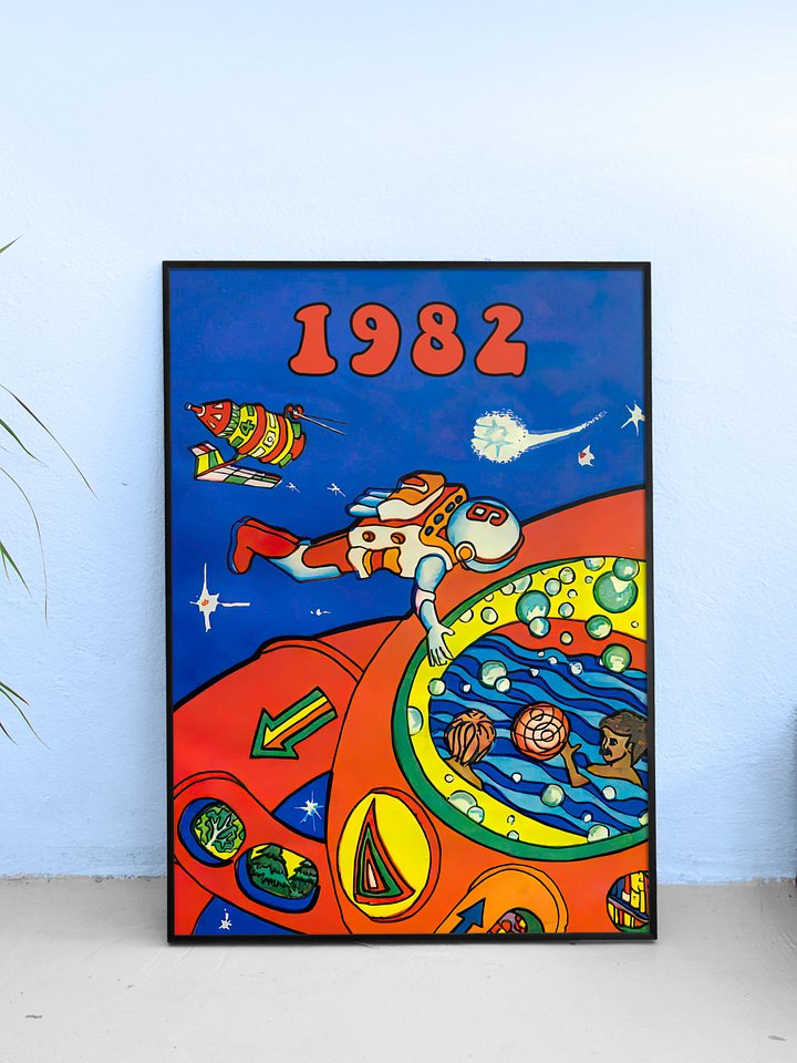 Soviet space, USSR 1982 — Soviet vintage space art poster, soviet poster, propaganda poster, soviet retro space, space wall art product image (1)