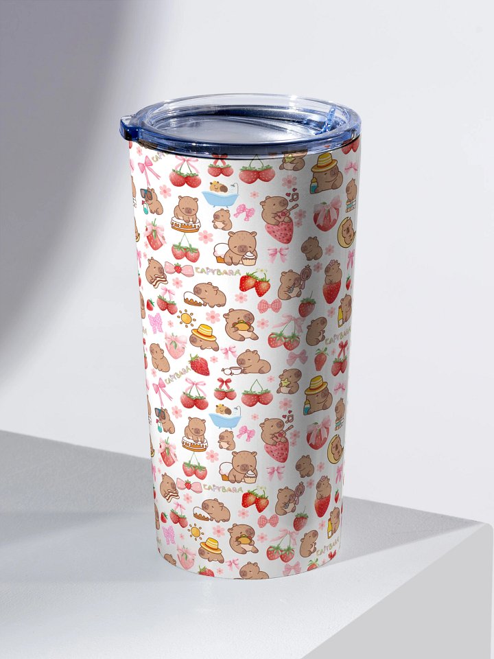 Cute Capybaras, strawberries, coquette bows and pink flowers product image (2)