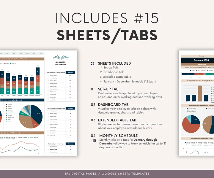 Employee Schedule Template & Dashboard Spreadsheet, Google Sheets Template, Employee Monthly Work Shift Schedule, 2024/2025 Updated Version product image (2)