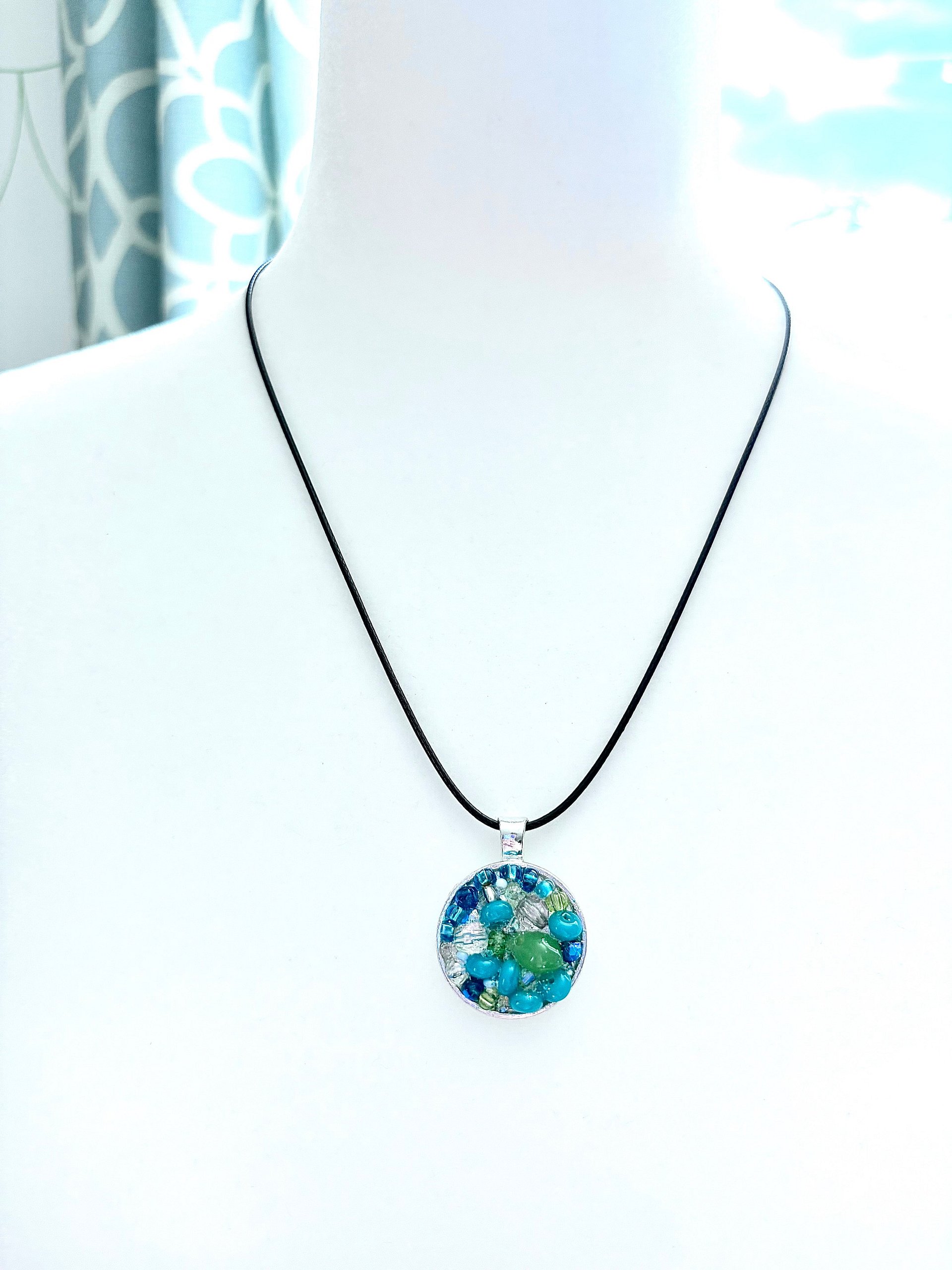 MFD-00006 | Ocean Dreamscape Pendant Necklace | Handmade Gradient Bead Art | Coastal Charm Jewelry by Monique Faella Designs™ product image (3)